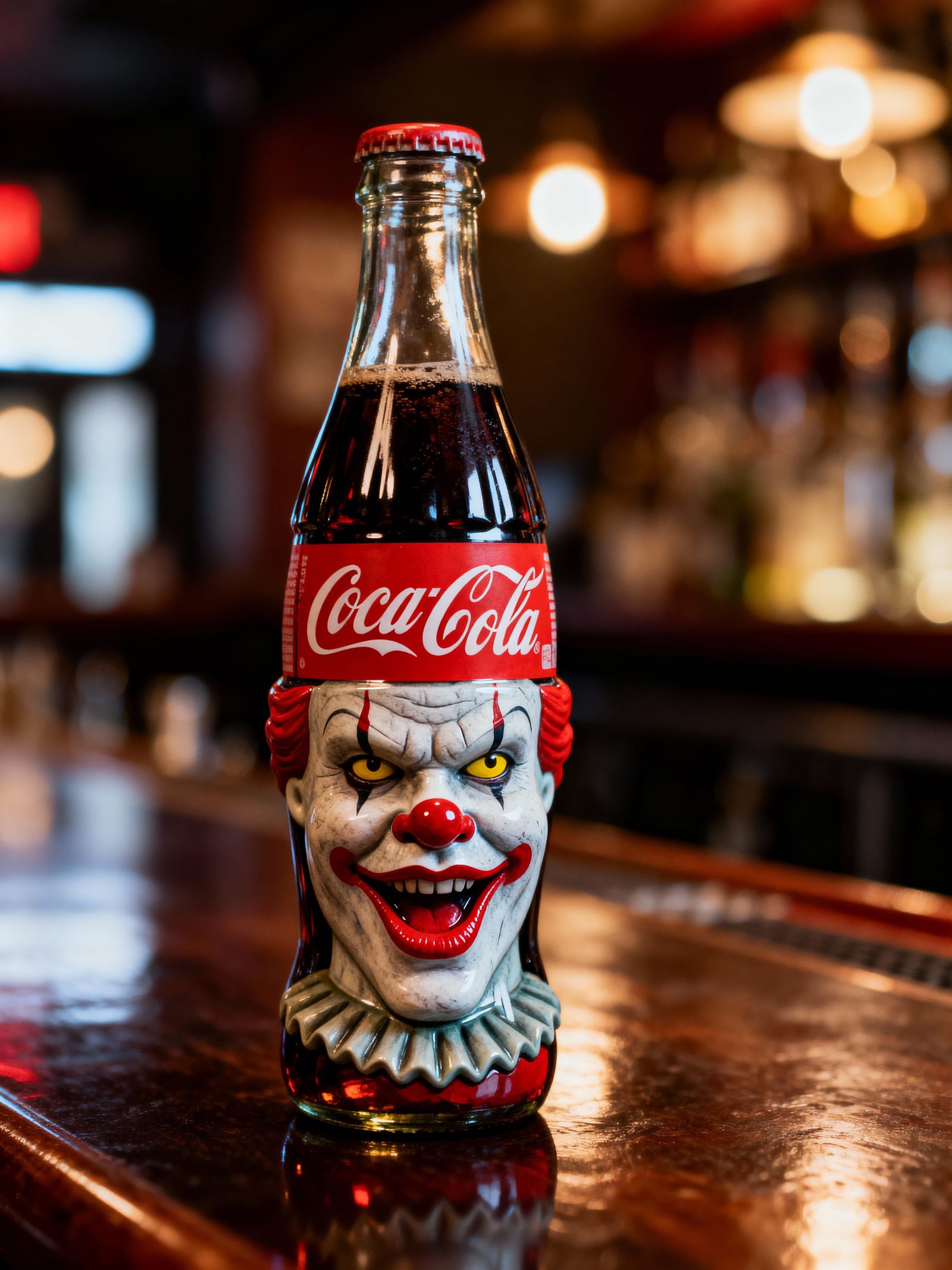 Pennywise Coca Cola Bottle on Bar Realistic Photo