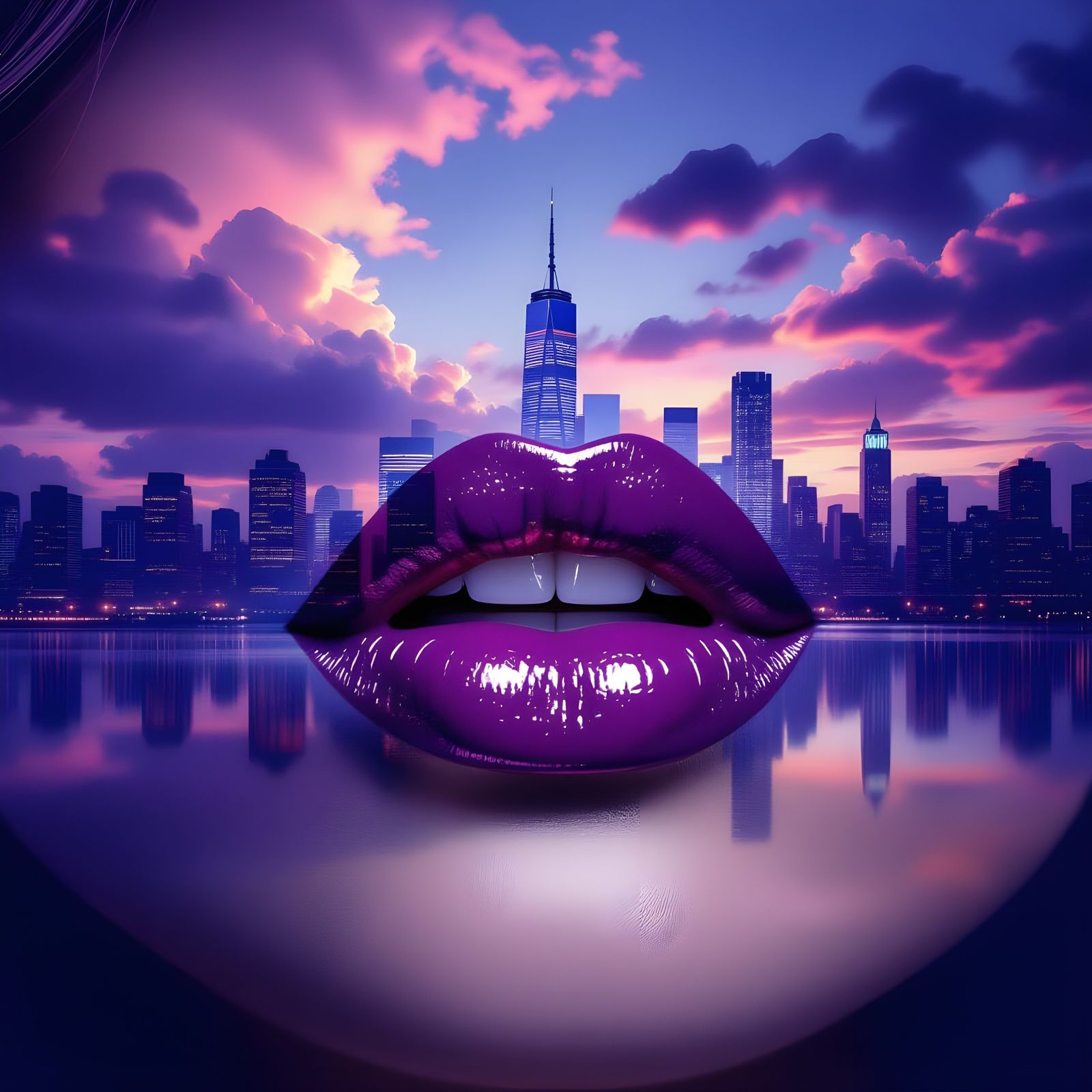 City Skyline Lips: Surreal Double Exposure Beauty