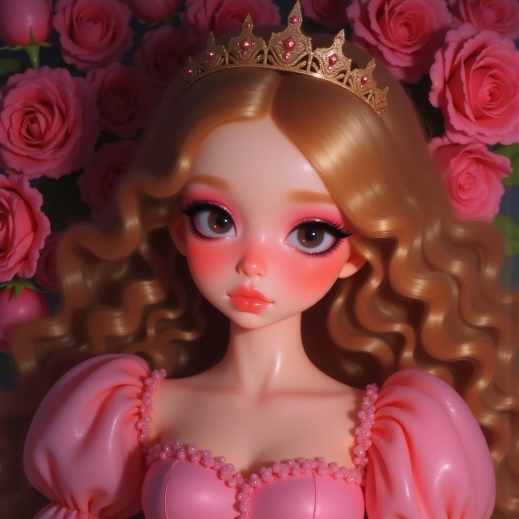 Sleeping Beauty Portrait with Golden Hair and Pink Dress