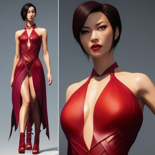 Ada Wong Portrait in Strapless Red Dress