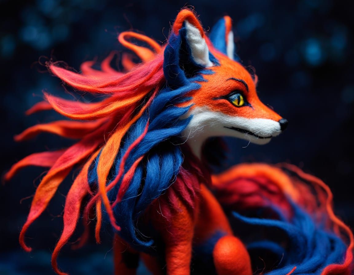 Glowing Nine-Tailed Kumiho in Fiber Art Style