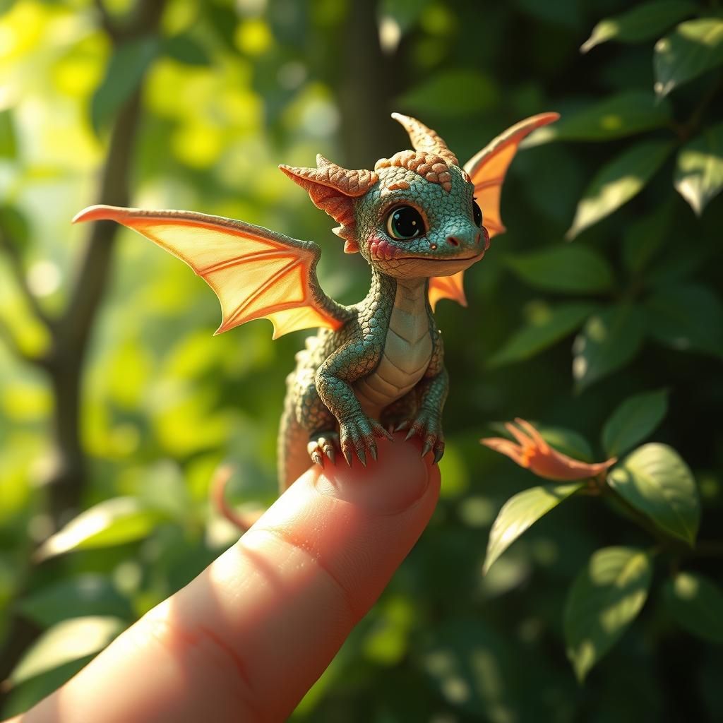Miniature Dragon on Finger, Anime-Inspired Concept Art