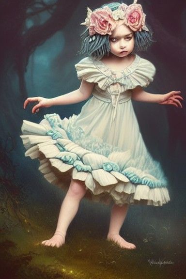 Girl and Creepy Pet Monster in Victorian Style