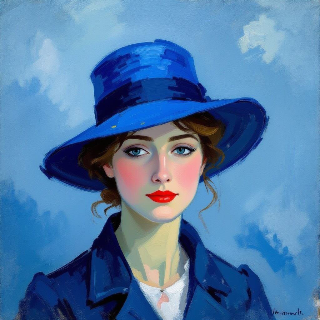 Blue Hat on a Blue Day: Impressionist Style