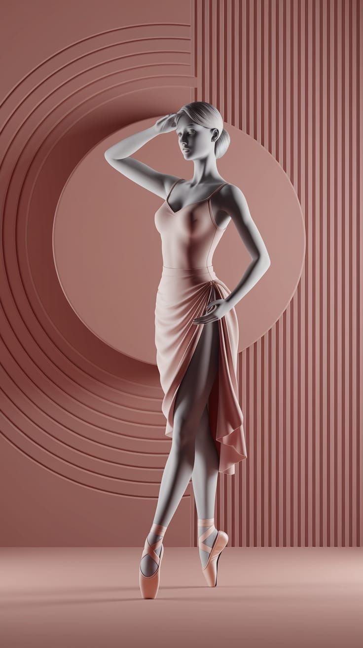 Elegant Ballet Dancer in Minimalist 3D Art