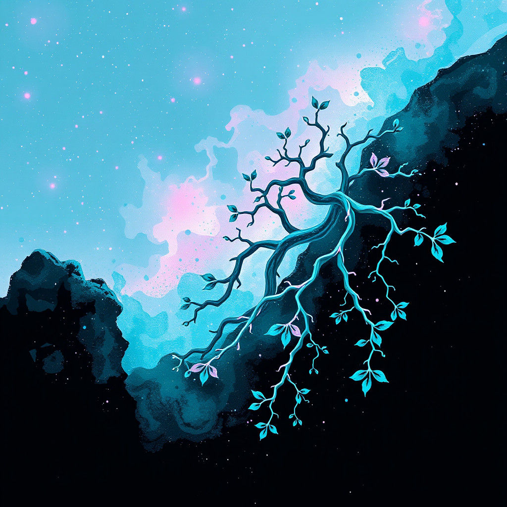 Turquoise Jade Vine in Glitchcore Abstract Style