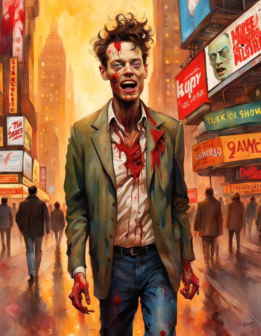 Zombie in Abandoned Times Square: Comic Book Style