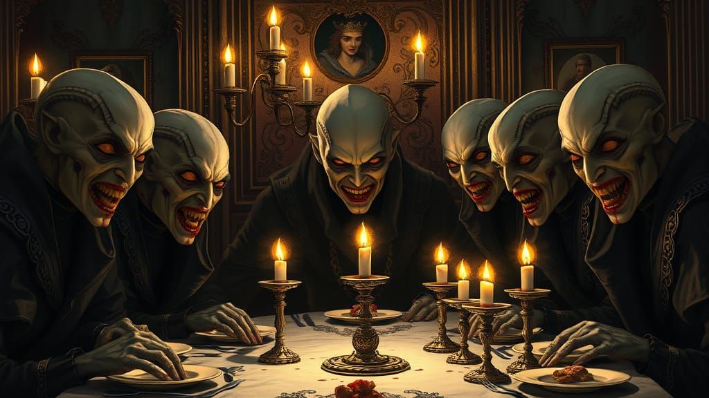 Elegant Death Eaters Converse in Dark, Gothic Atmosphere