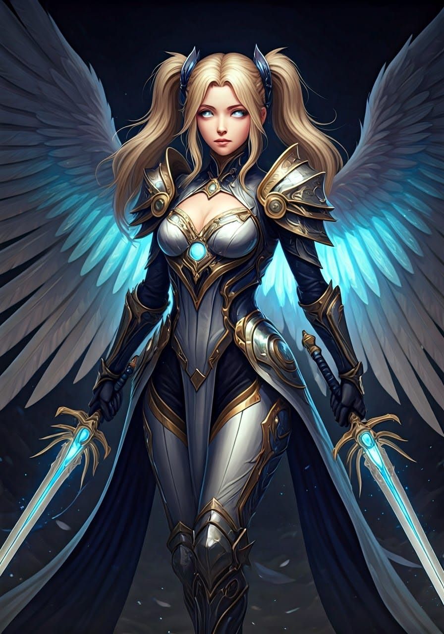 Ethereal Angel Warrior in Resplendent Silver and Gold Armor