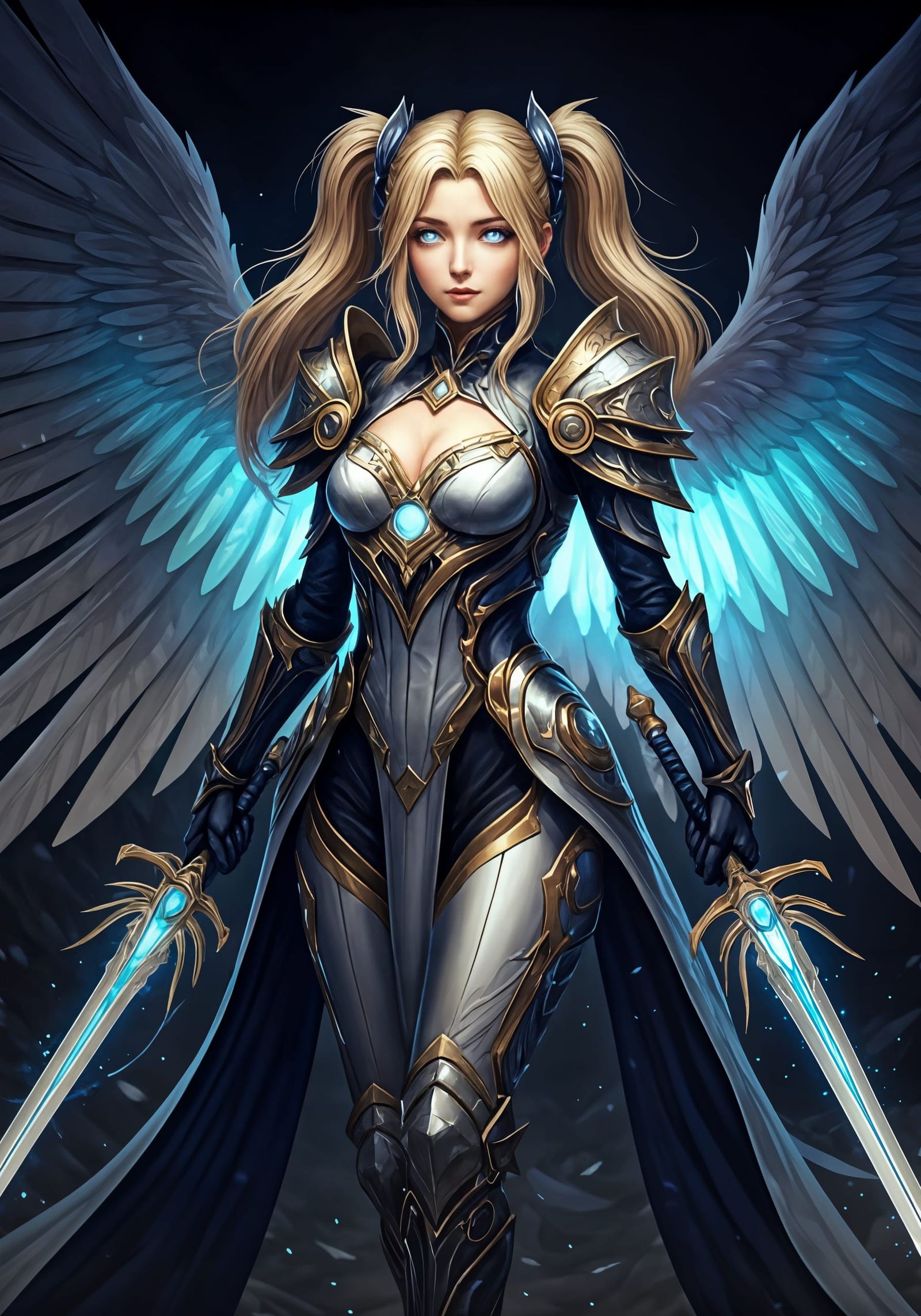 Ethereal Angel Warrior in Resplendent Silver and Gold Armor