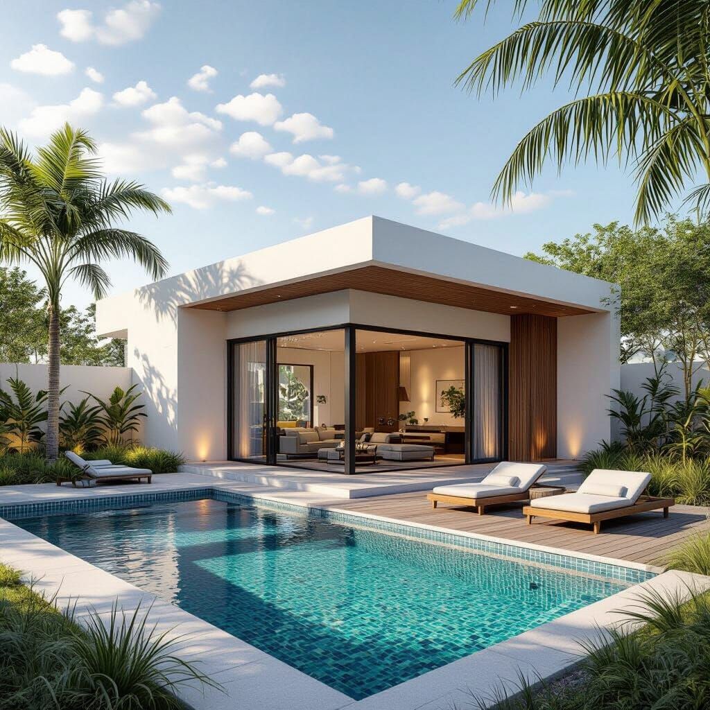 Modern Cottage with Pool in Minimalist Landscape