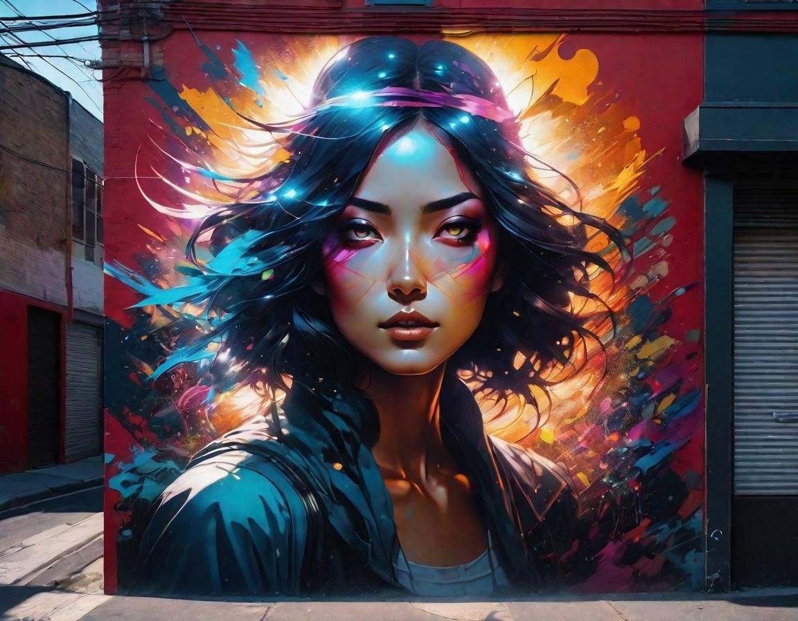 Vibrant Street Mural of Girl Artist