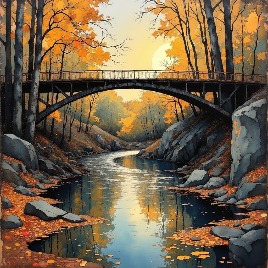 Rustic Railroad Bridge in Oil Painting Style