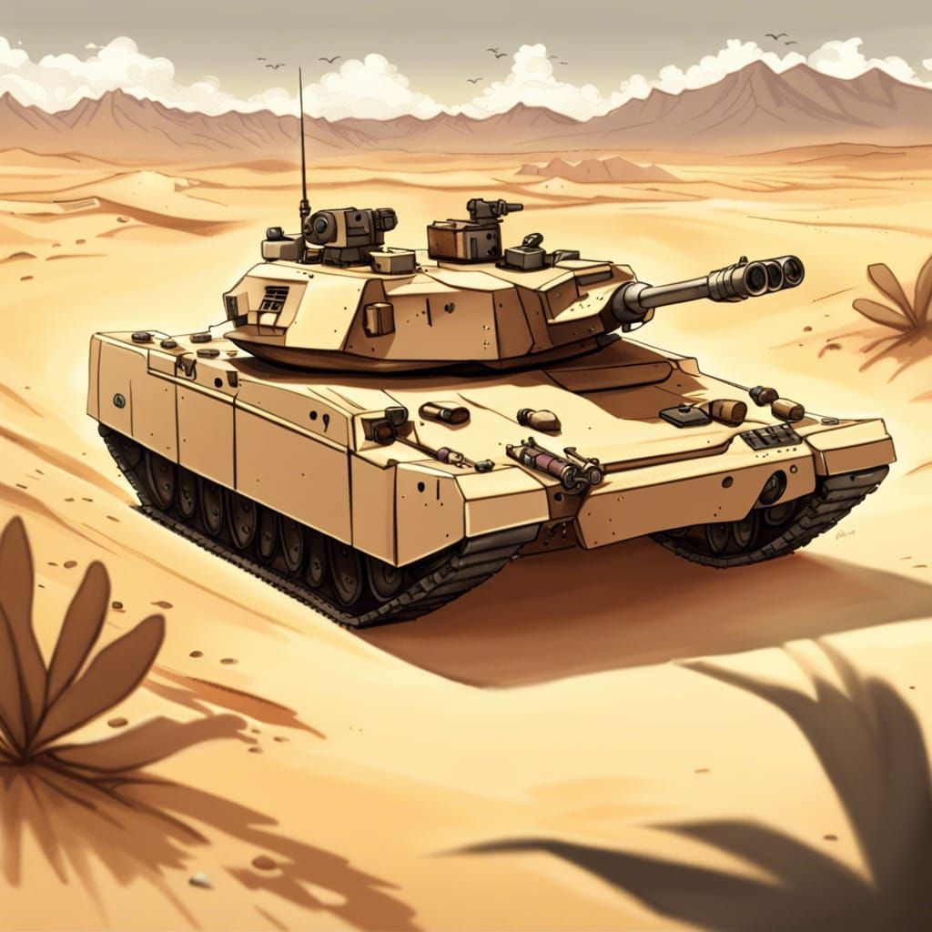 M1A2 Abrams Tank in Desert, Anime Style