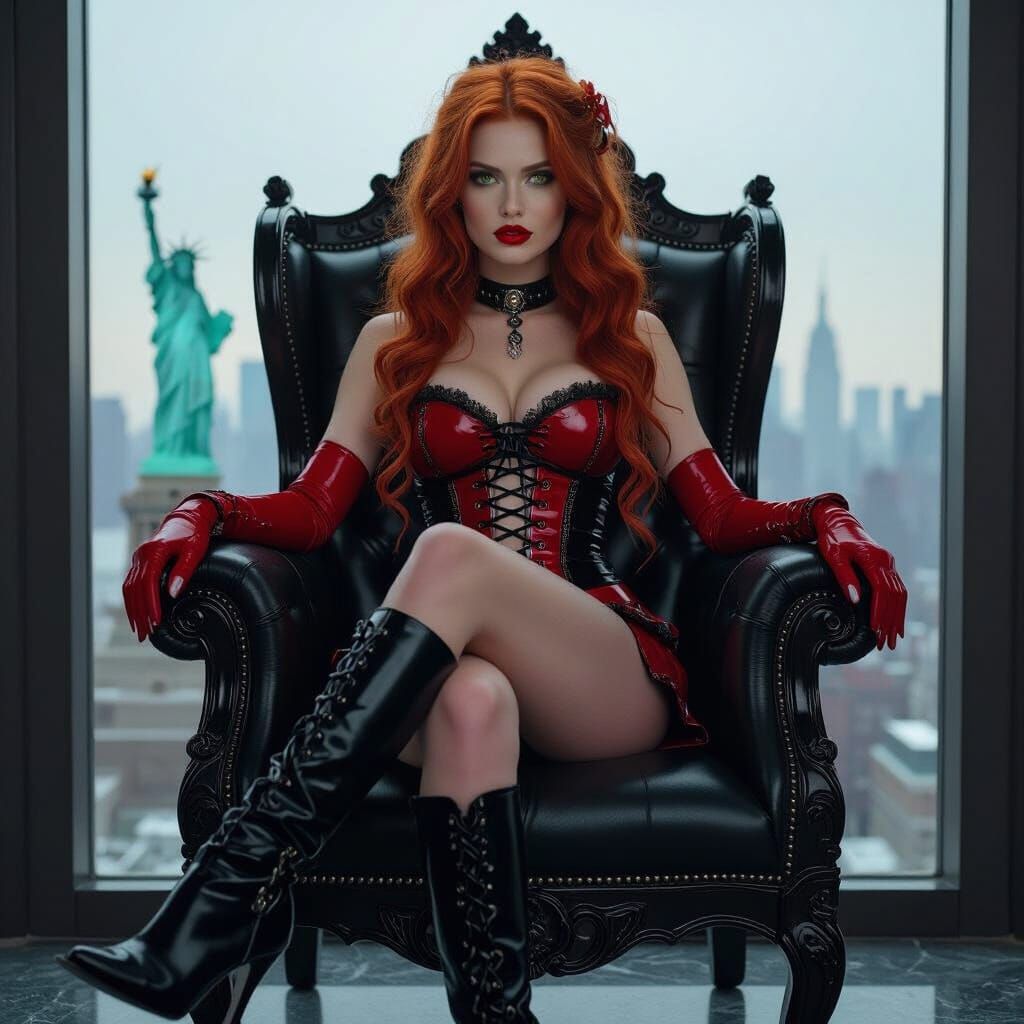 Redhead on Throne Overlooking New York City