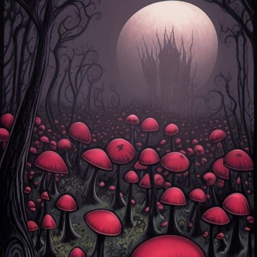 Eerie Gothic Victorian Garden with Crimson Roses