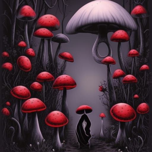 Gothic Victorian Garden with Giant Toadstools