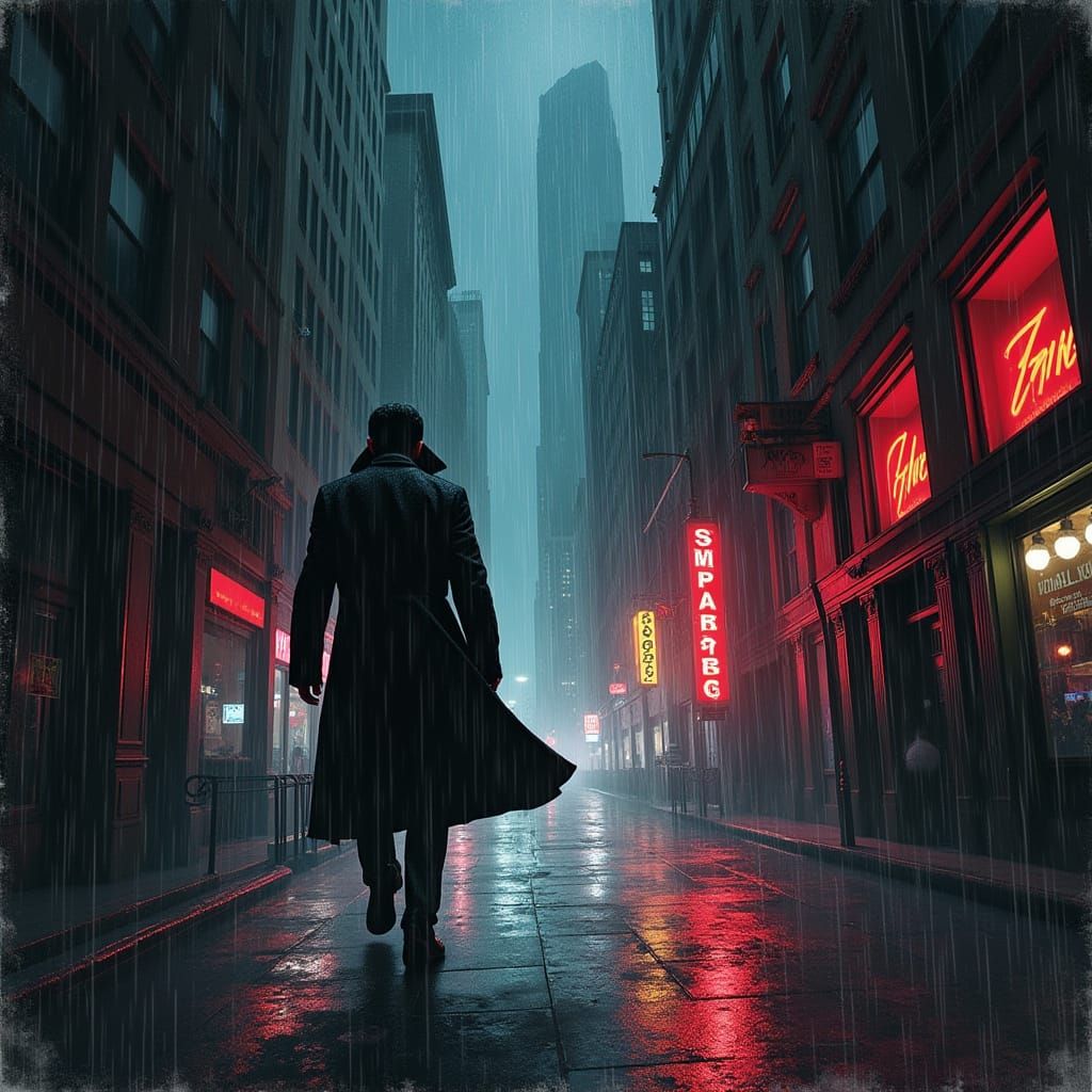 Noir Dreamscape City Poster with Surreal Mystery