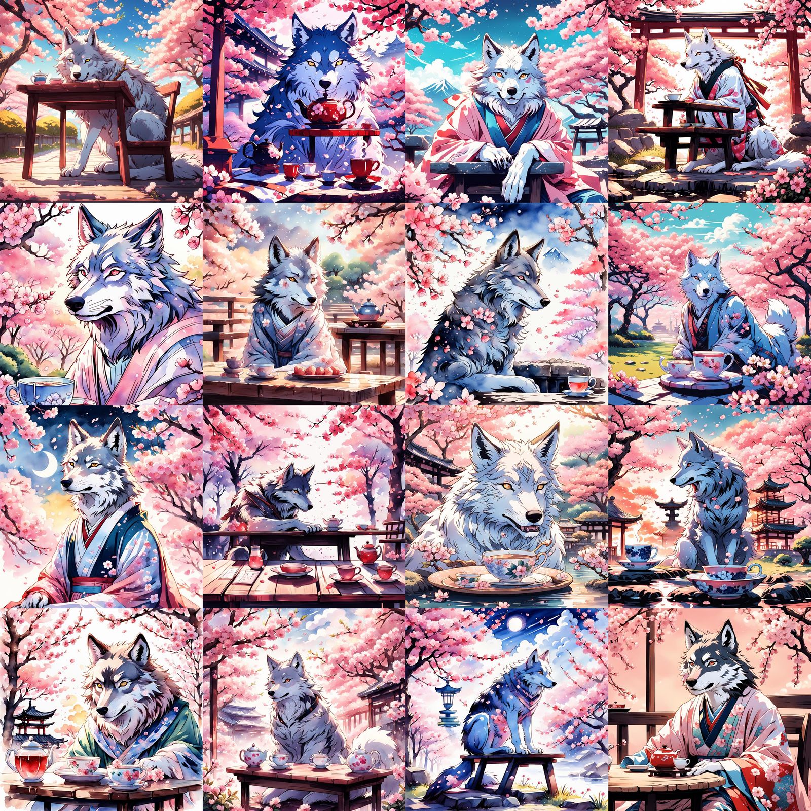 Wolf's Tea Party in Cherry Blossom Garden