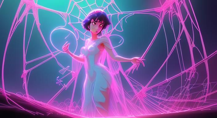 Synthwave Goddess in Dreamcatcher Web: Anime Visual