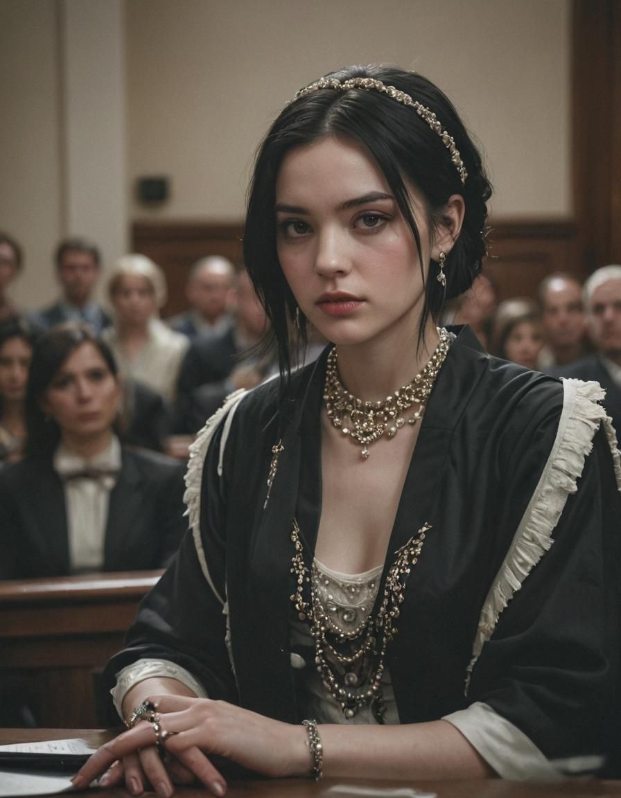 Girl in Courtroom: Fine Art Portrait in Dark Academia Style
