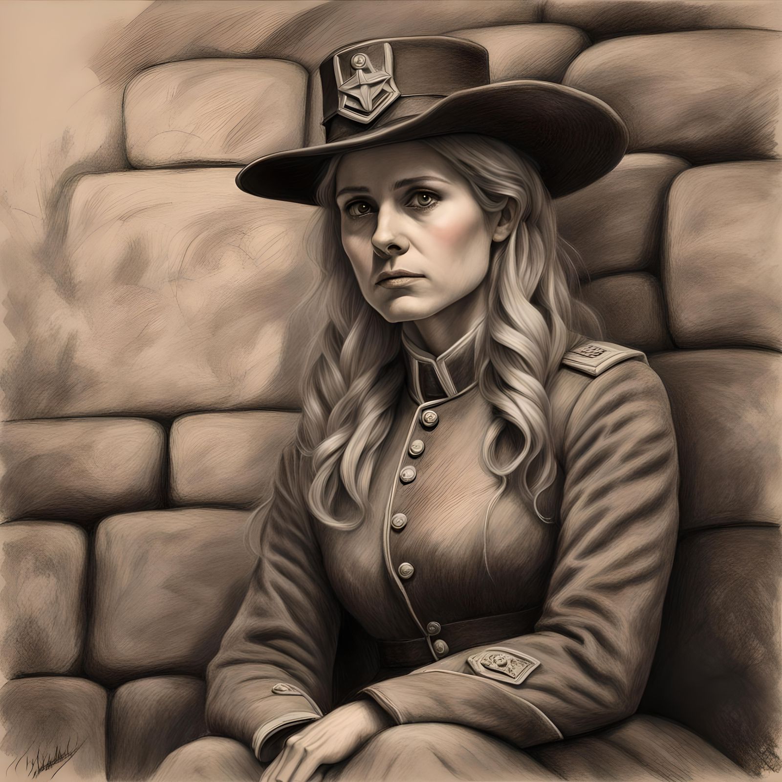 Charcoal Portrait of Woman in Civil War Uniform