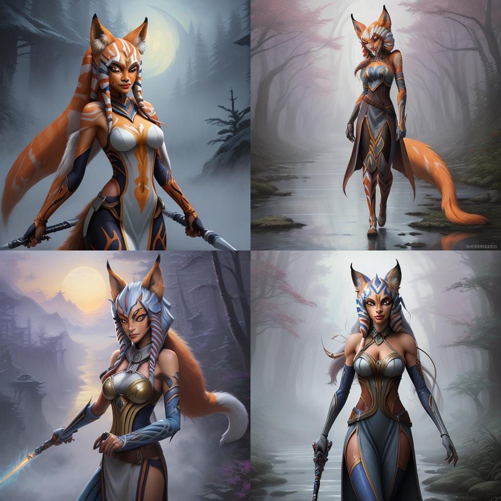 Ahsoka as Kitsune in Ethereal Fantasy Style