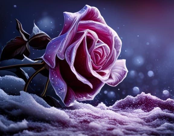 Hyperrealistic Rose in Snow Splash Art