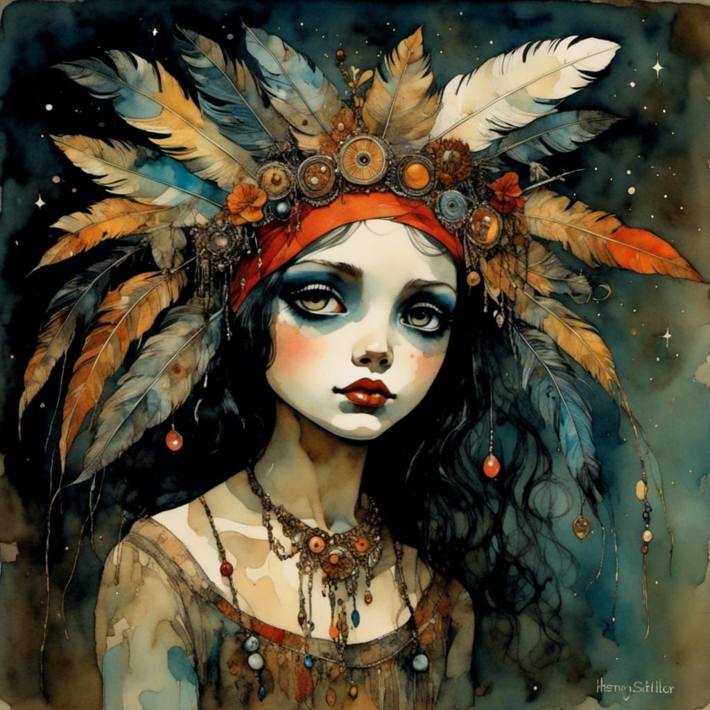 Cute Voodoo Girl in Surreal Dark Fantasy Style