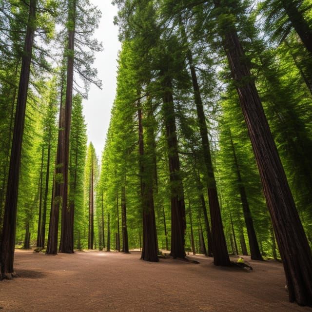 Enchanted Sequoias: Forest Homes at Dawn in Cinematic Style