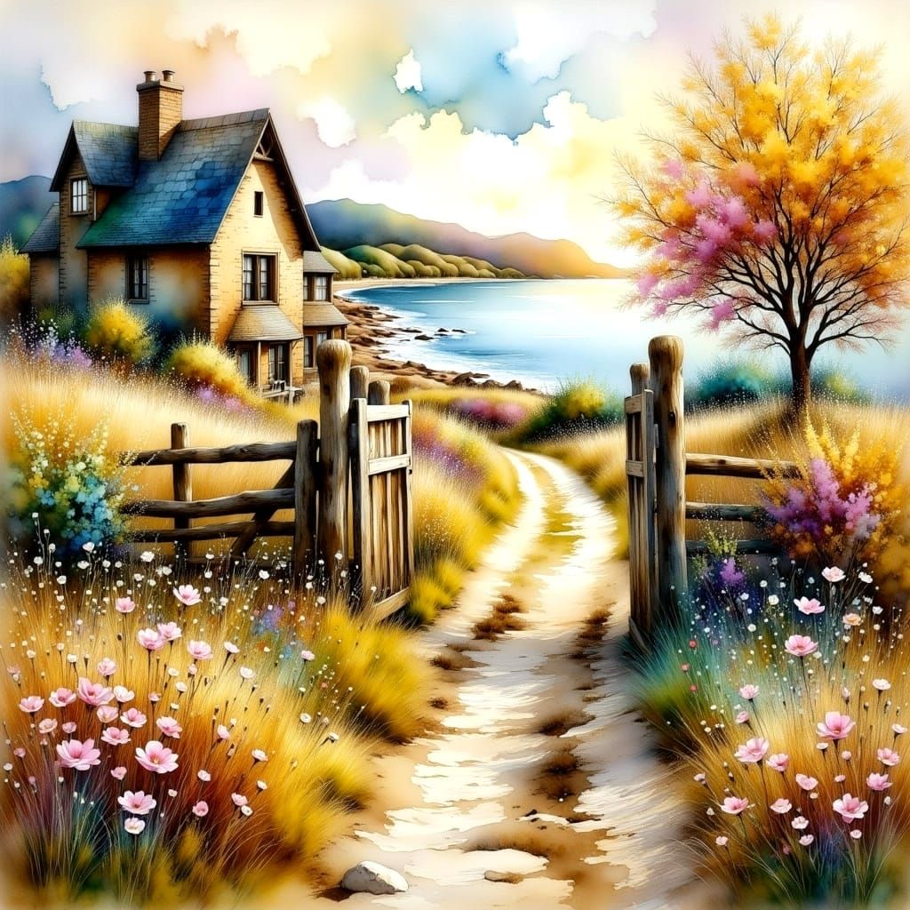 Winding Coastal Lane Leads to Serene Farm Cottage