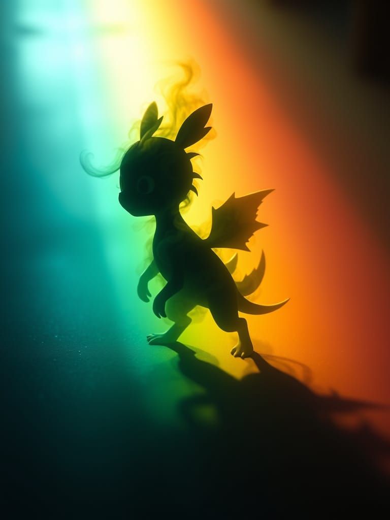 Smoky Shadow Creature Standing on Rainbow Light