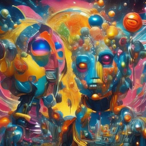 Candy Sci-Fi Android Metamorphosis in Dreamlike Landscape