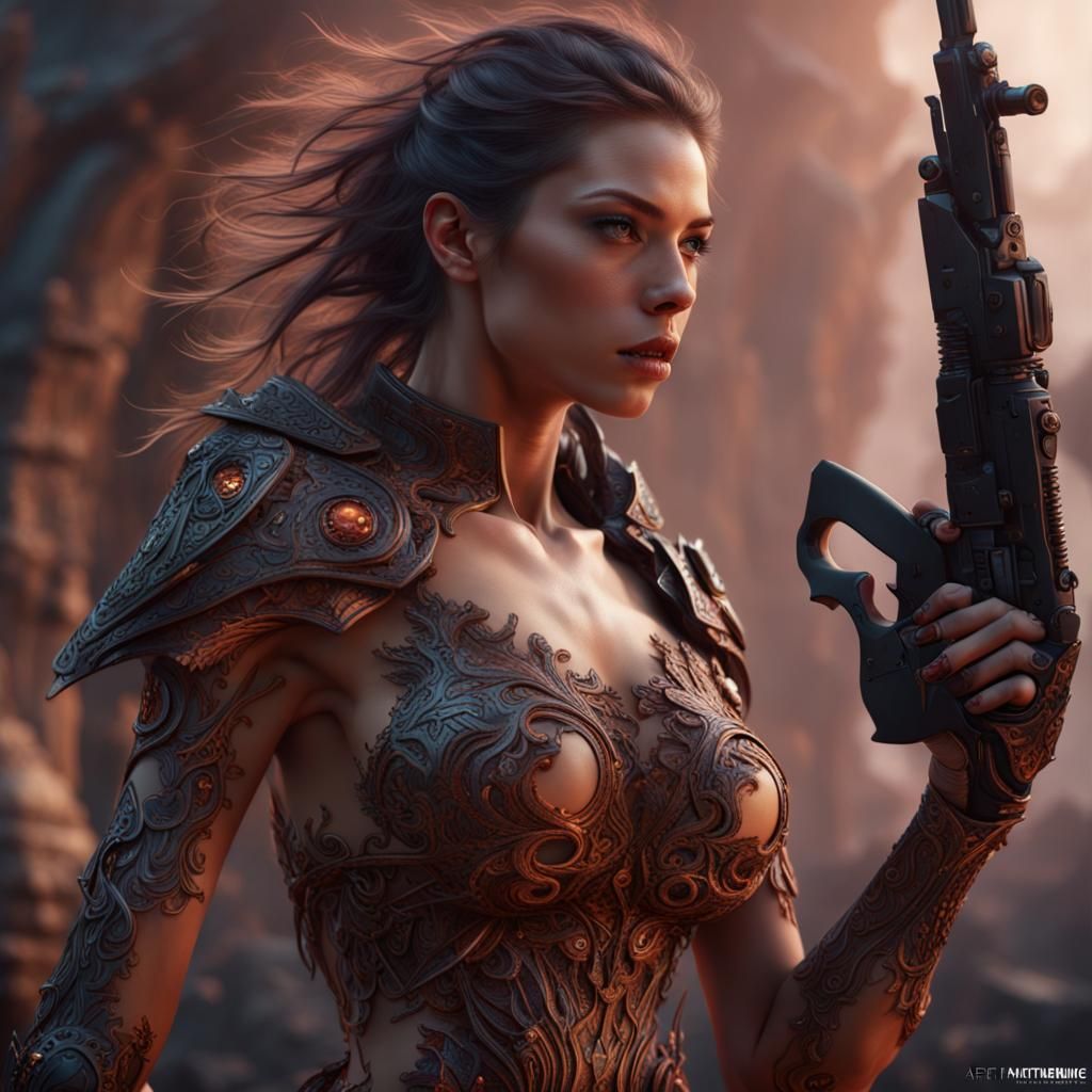 Nude Warrior Hiding with Weapon: Fantasy Art