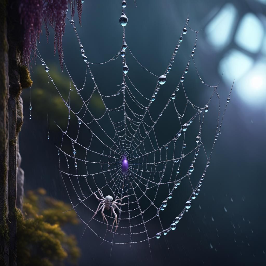 Intricate Spiderweb with Insects in Dark Fantasy Style