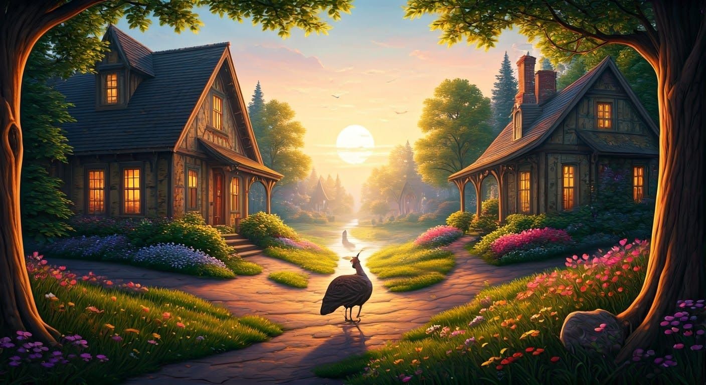 Ethereal Fantasy Scene in Golden Hour Light