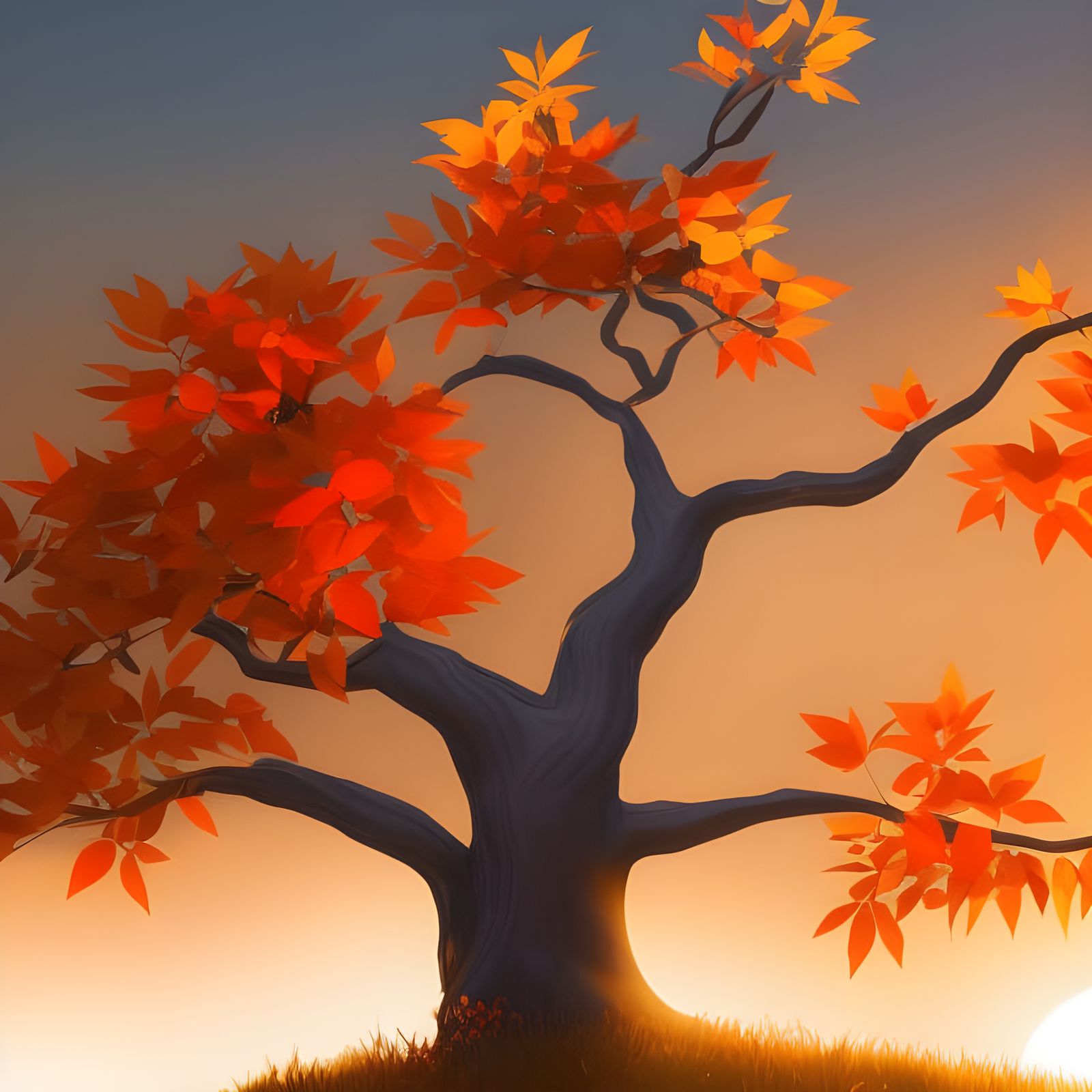 Autumn Tree with Orange Leaves in 8K