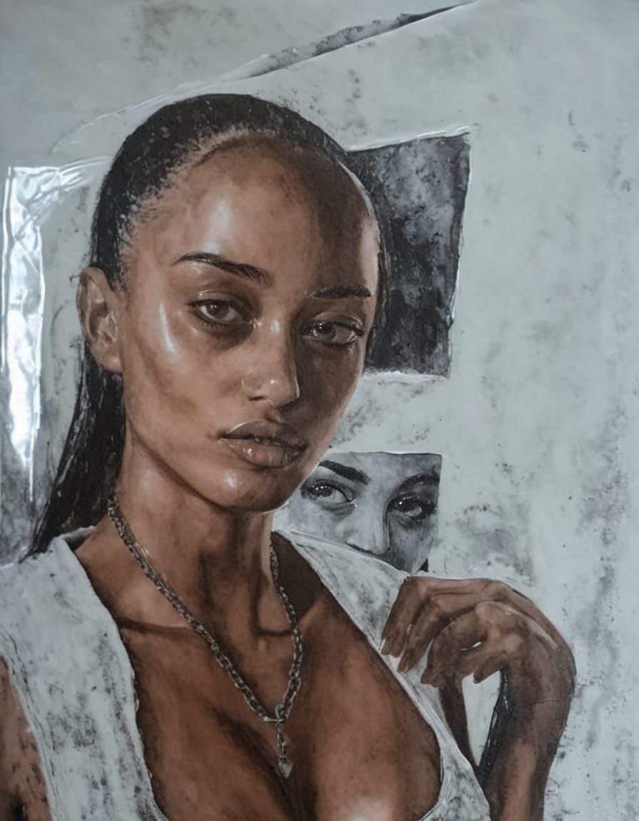 Goth Girl Portrait in High Contrast Impasto Style