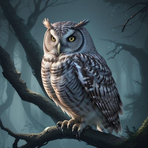 Majestic Owl Perched in Moonlit Forest