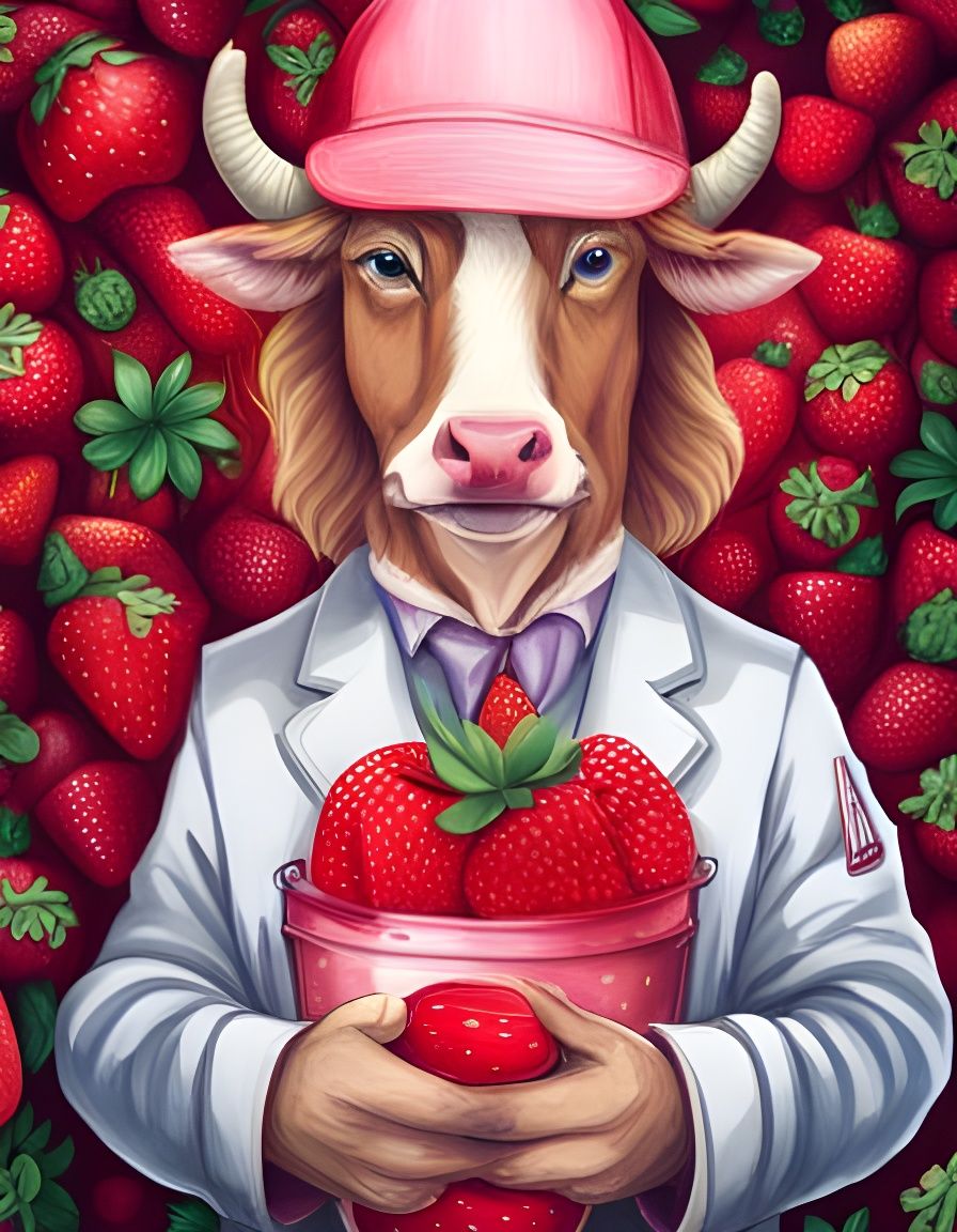 Strawberry Cow in Strawberry Field: Watercolor Art