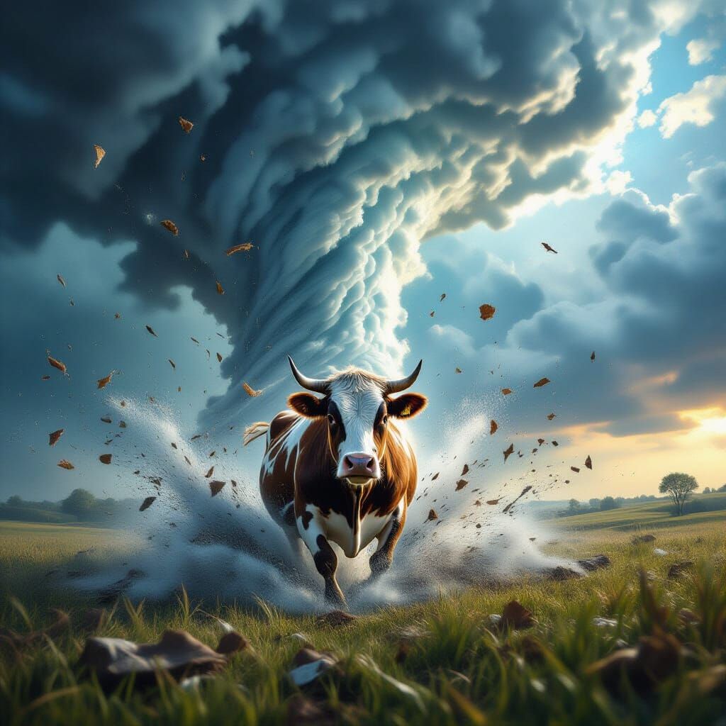 Cow Caught in Destructive Tornado