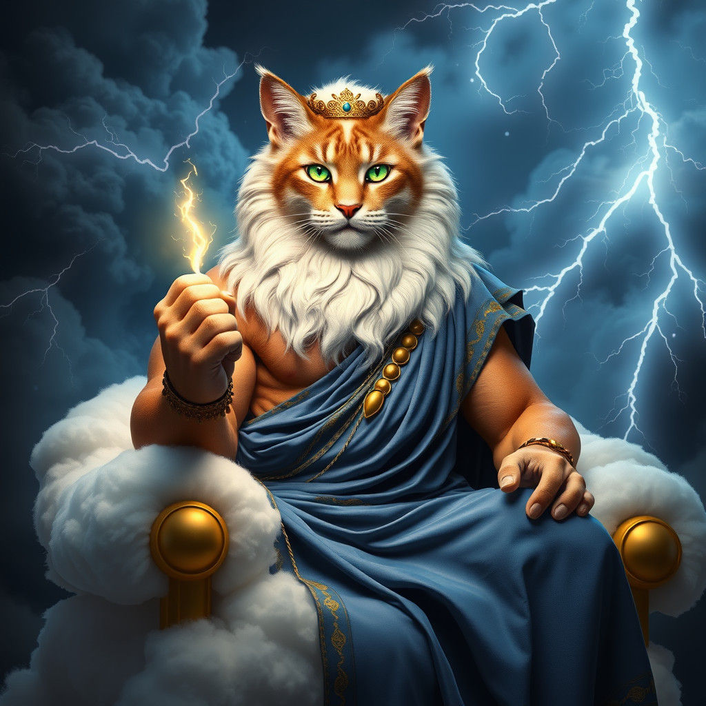 Zeus Cat: Feline King of the Gods on Cloud Throne