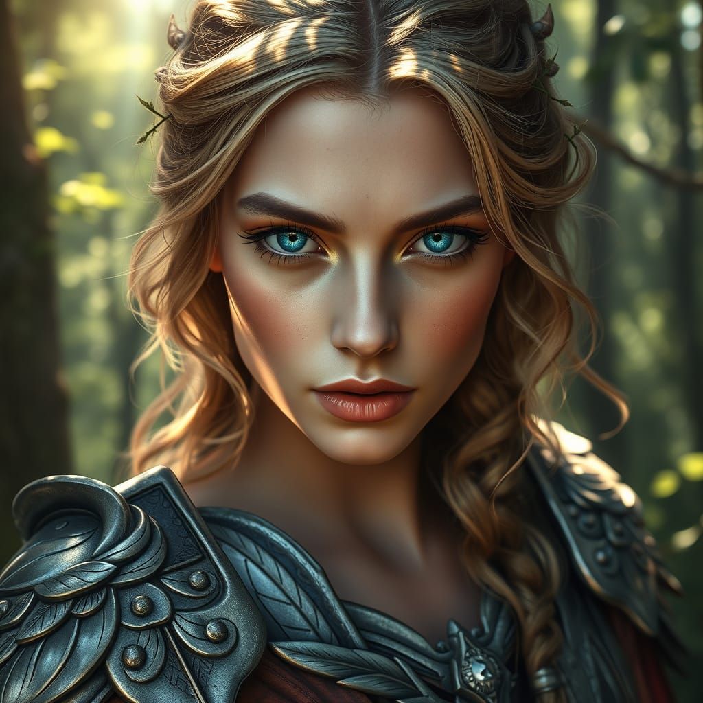 Valkyrie in Forest Glade: An Art Nouveau Portrait