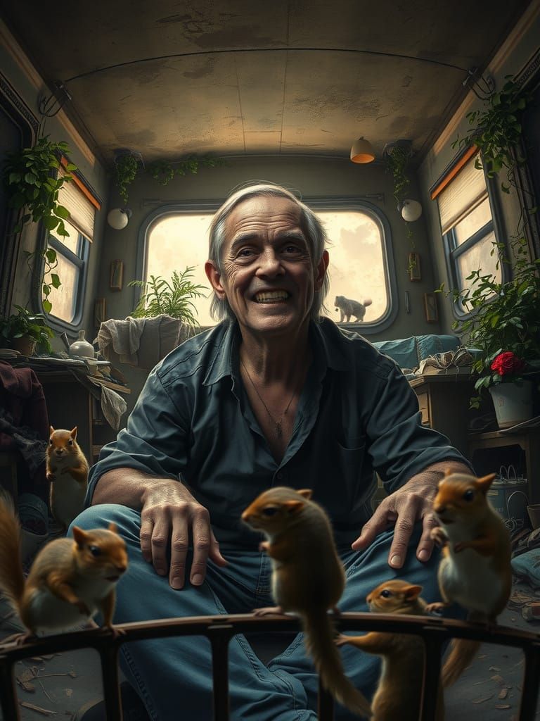 Gritty Realism: Man in Overgrown Trailer Home