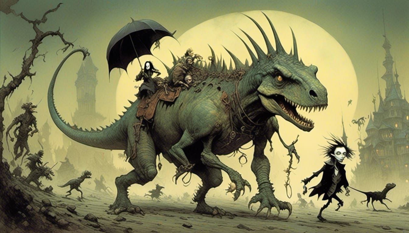 Cartoon Dinosaur in Gris Grimly and Burton Style