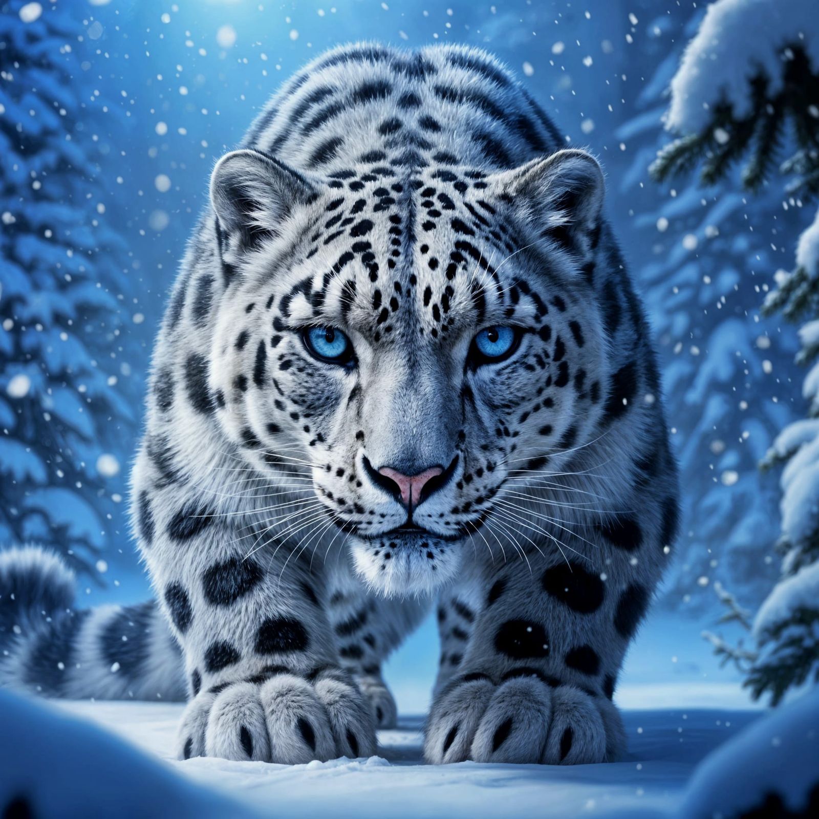 Snow Leopard's Haunting Stare in Winter Wonderland