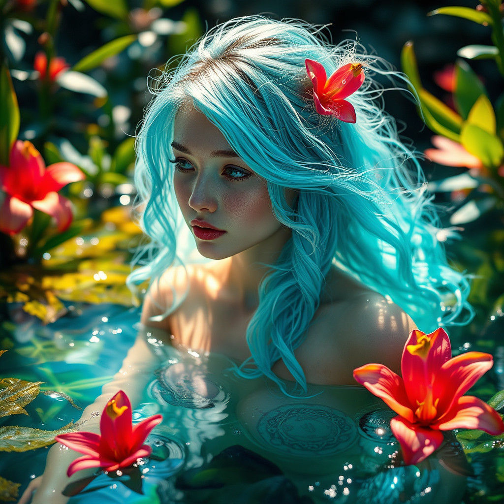 Ethereal Water Nymph Emerges in Hyperrealistic HDR