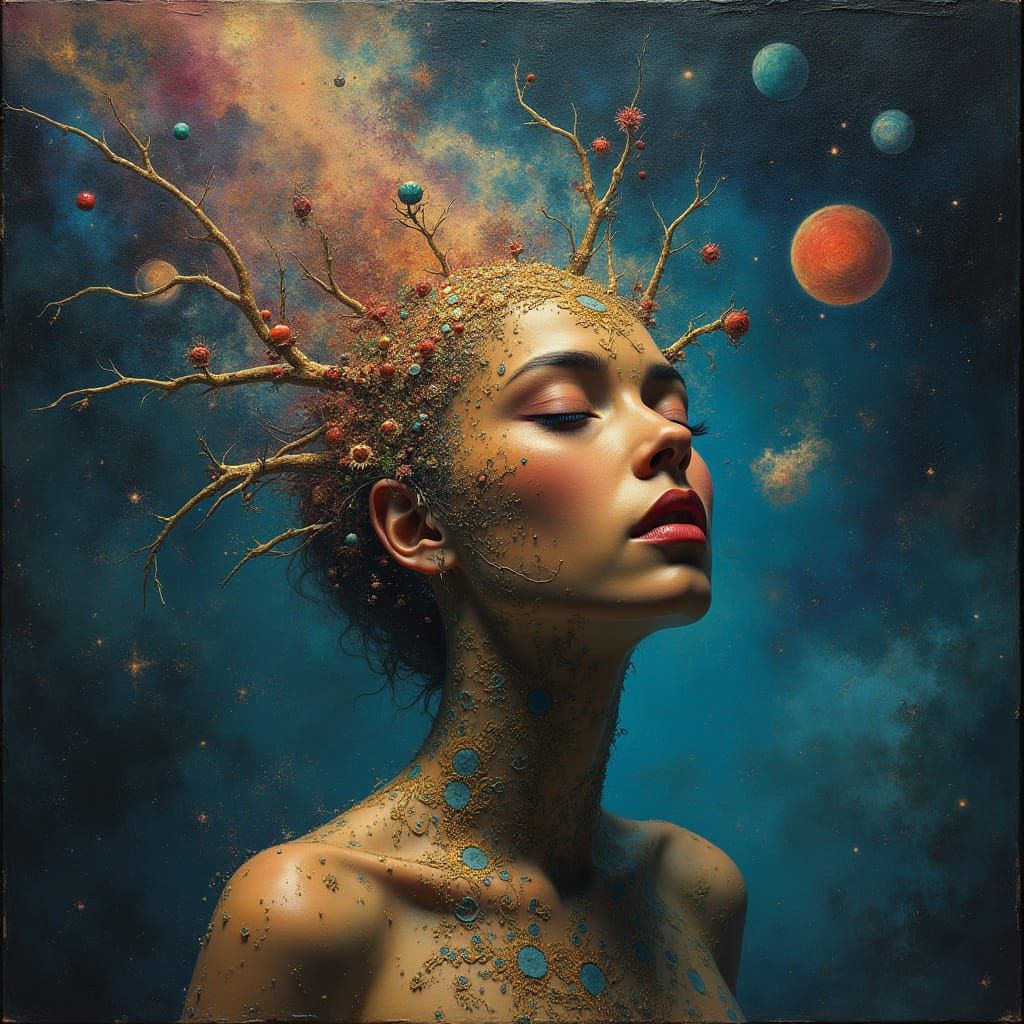 Ethereal Woman in Cosmic Void