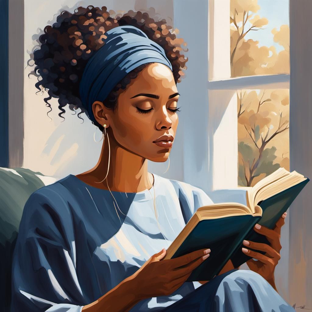 Woman Reading Book: Photorealistic Digital Painting