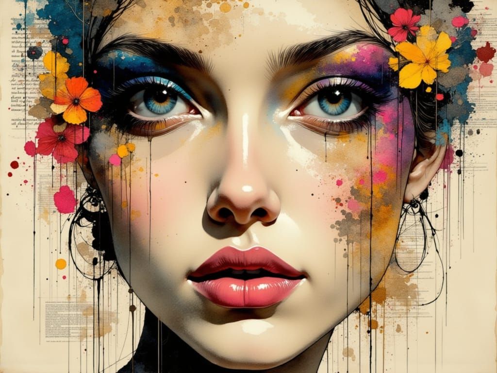 Stylized Woman's Portrait with Abstract Collage Elements